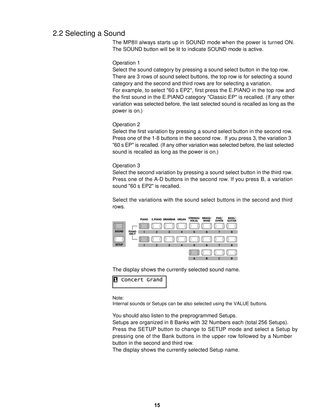 Kawai MP8II manual Selecting a Sound 