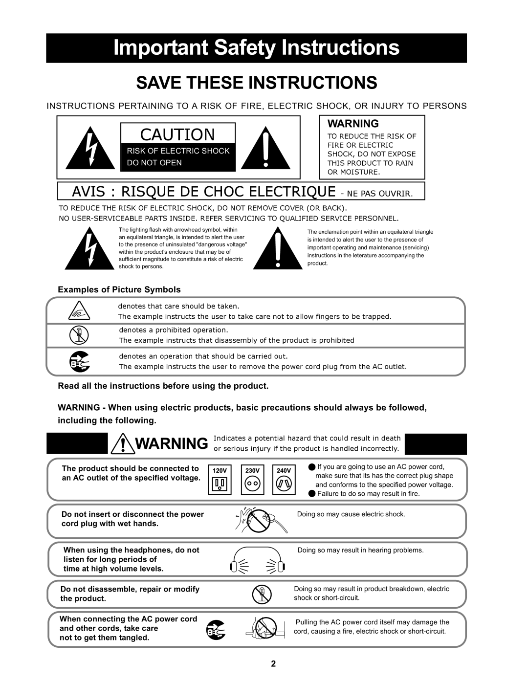 Kawai MP8II manual Important Safety Instructions 