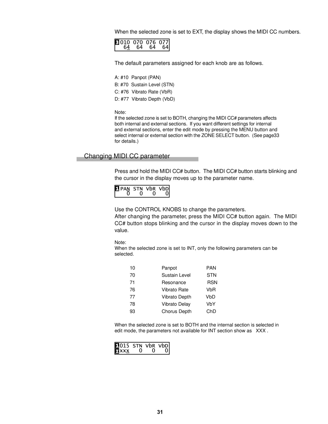 Kawai MP8II manual Changing Midi CC parameter 