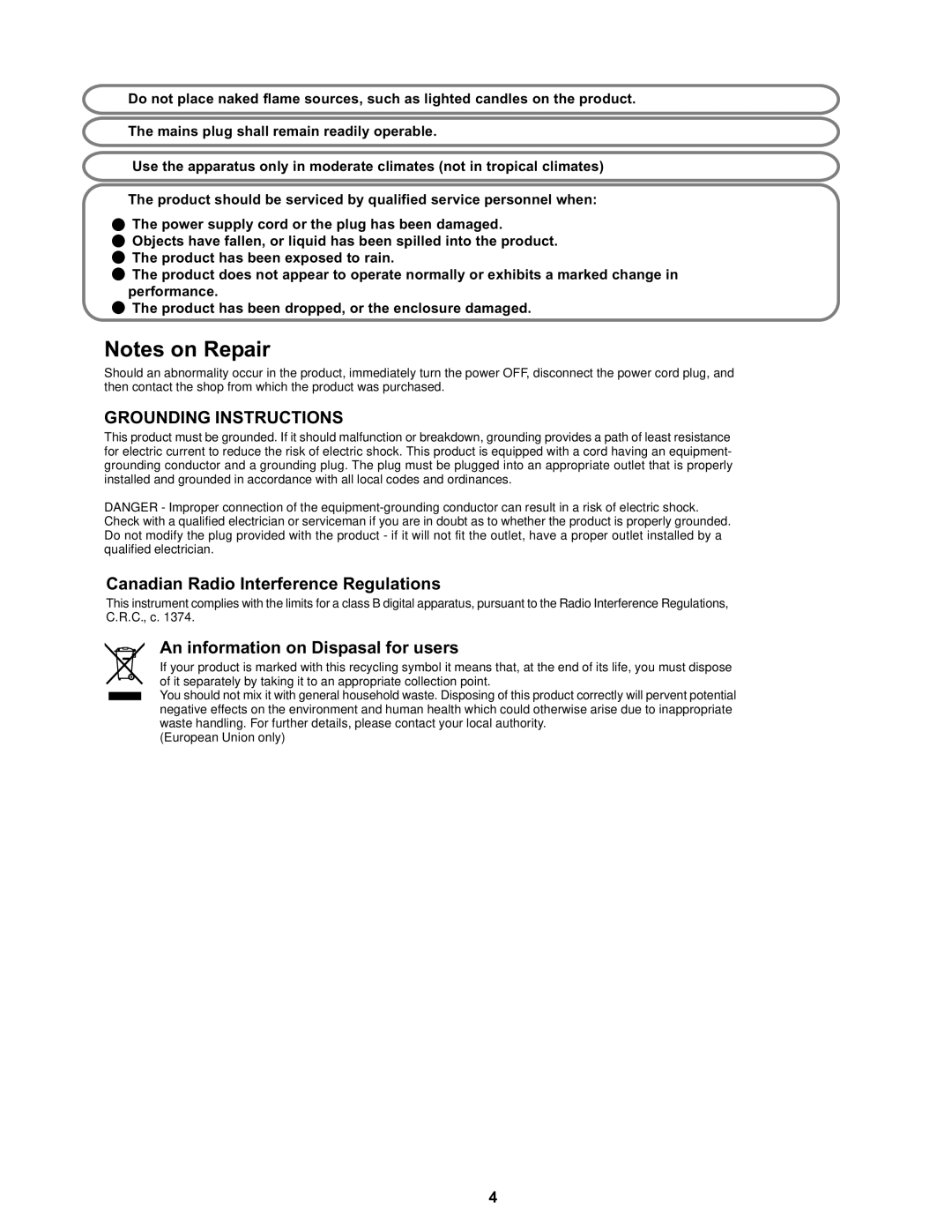 Kawai MP8II manual Grounding Instructions 