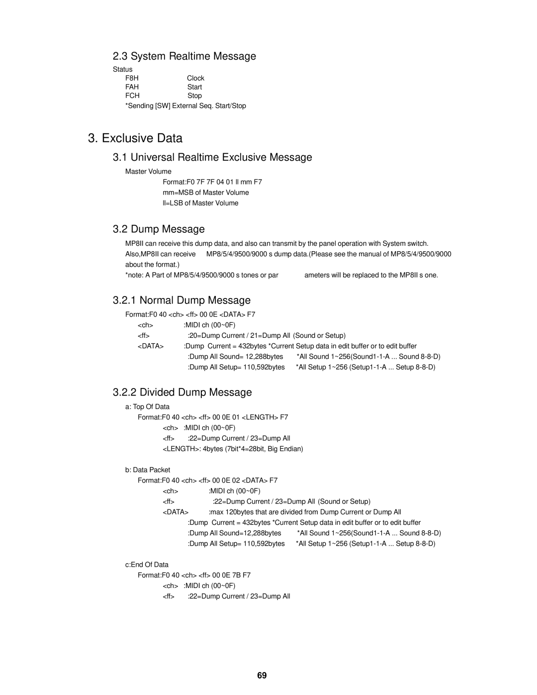 Kawai MP8II manual Exclusive Data 