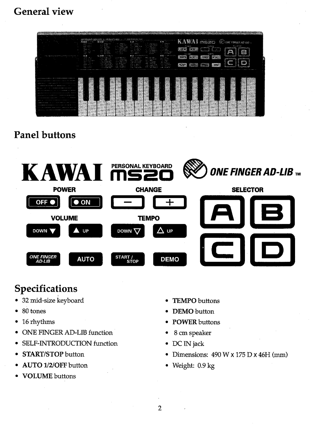 Kawai MS20 manual 