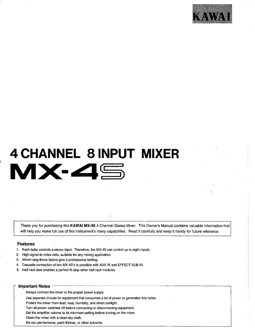 Kawai MX-4S manual 