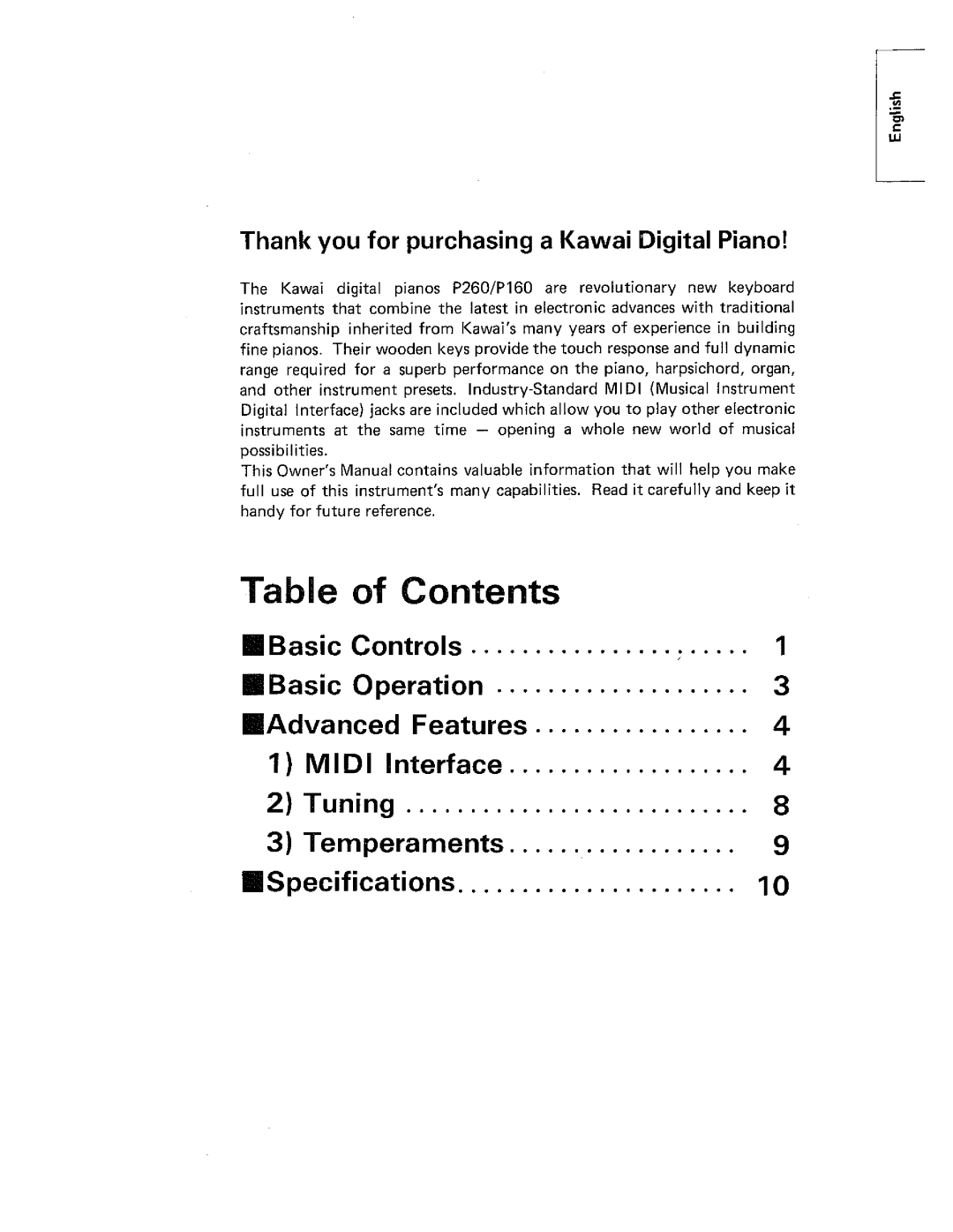 Kawai P260, P160 manual 