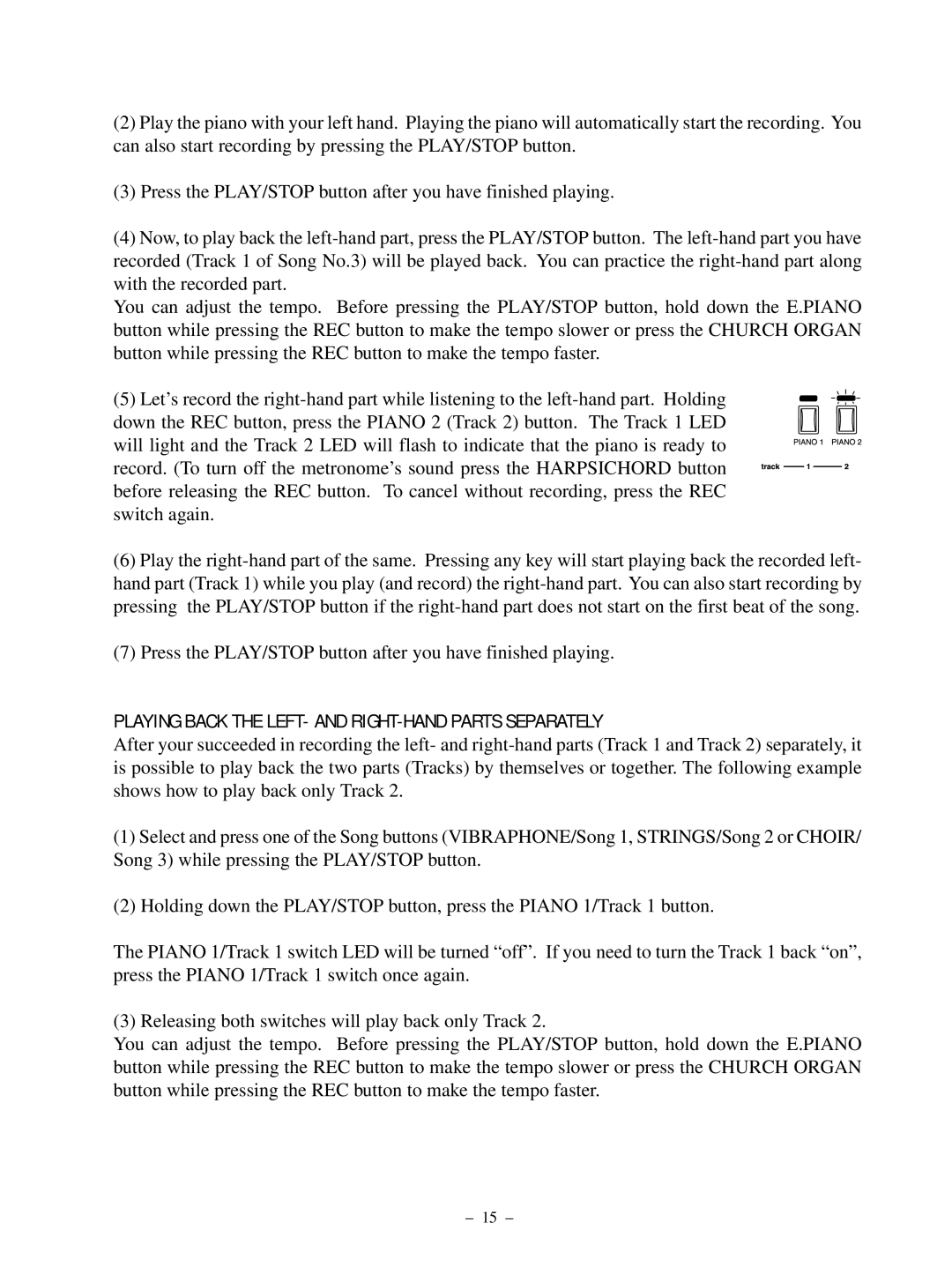Kawai PN81 manual Playing Back the LEFT- and RIGHT-HAND Parts Separately 