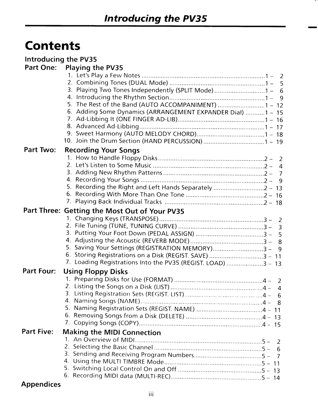 Kawai PV35 manual 