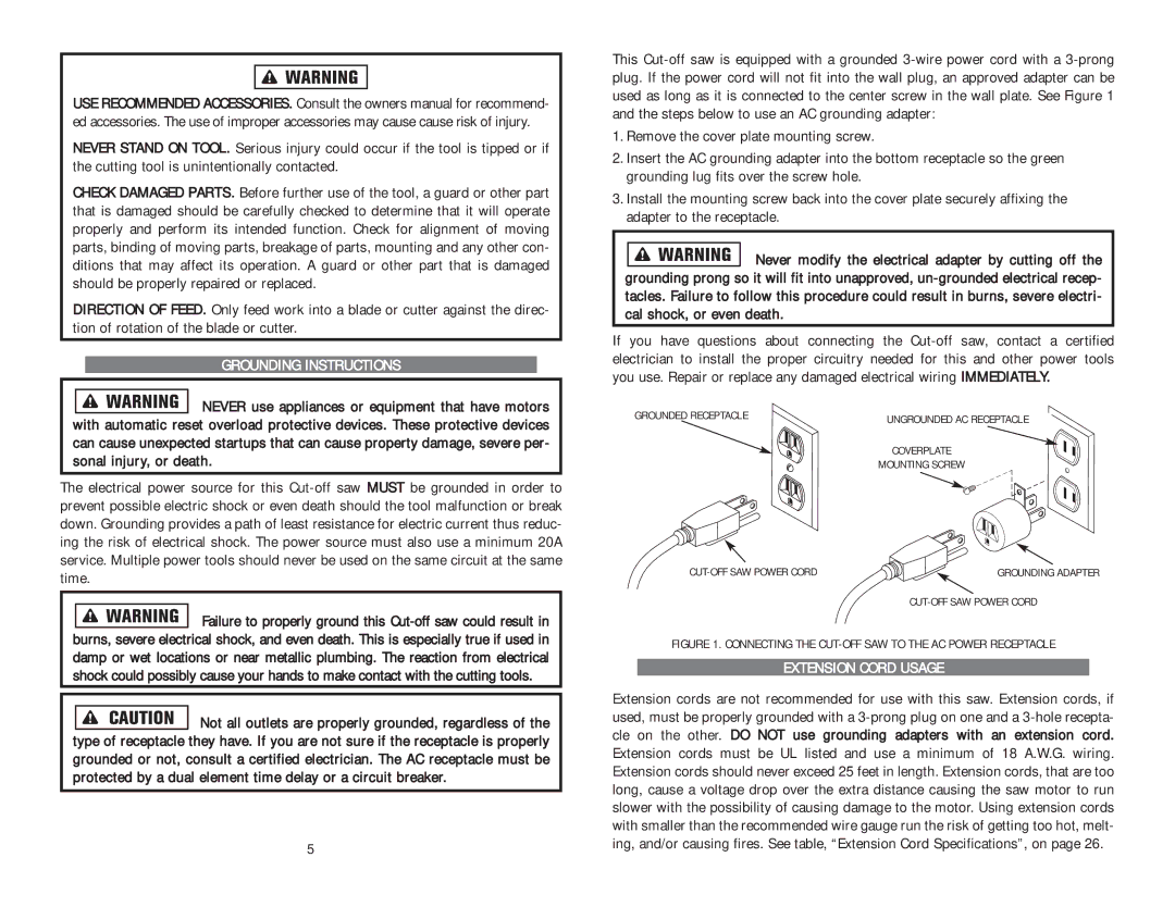 Kawasaki 691204 instruction manual Grounding Instructions, Extension Cord Usage 