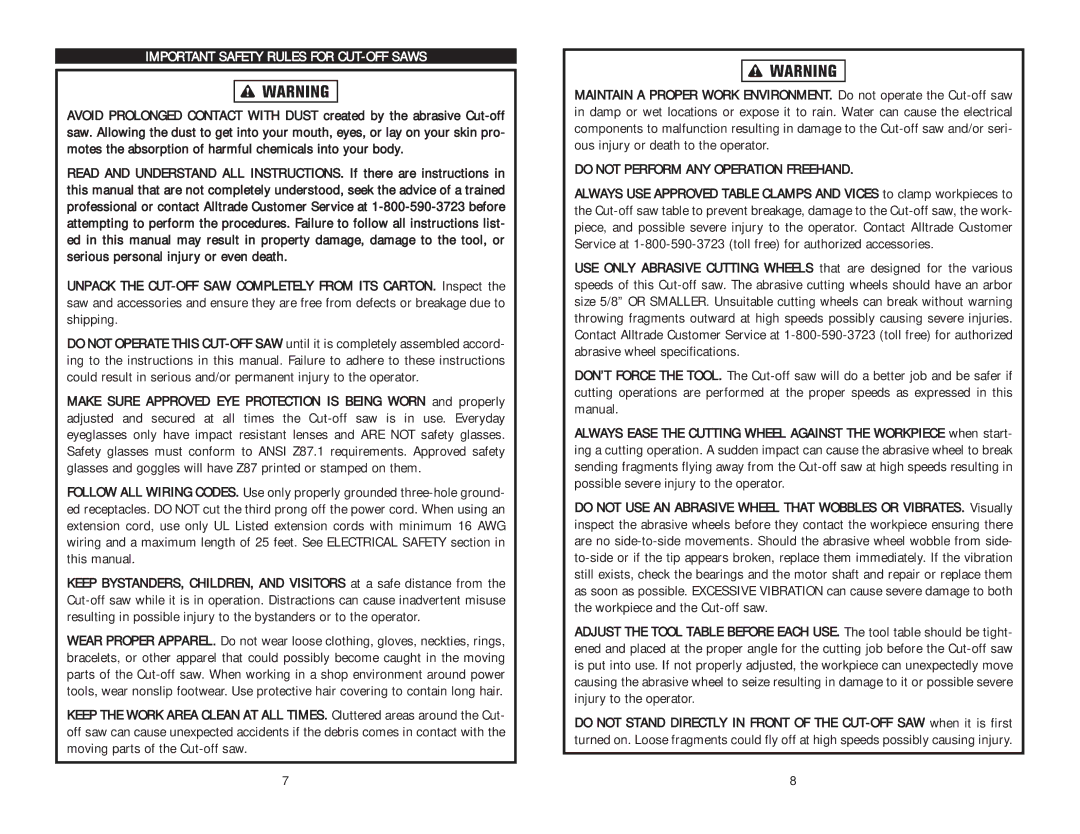 Kawasaki 691204 instruction manual Important Safety Rules for CUT-OFF Saws, Do not Perform ANY Operation Freehand 