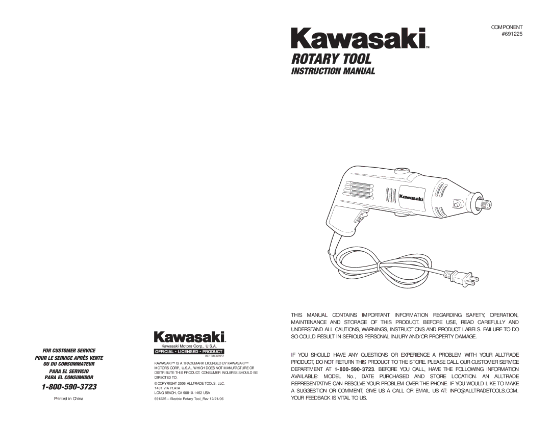 Kawasaki 691225 instruction manual Rotary Tool 