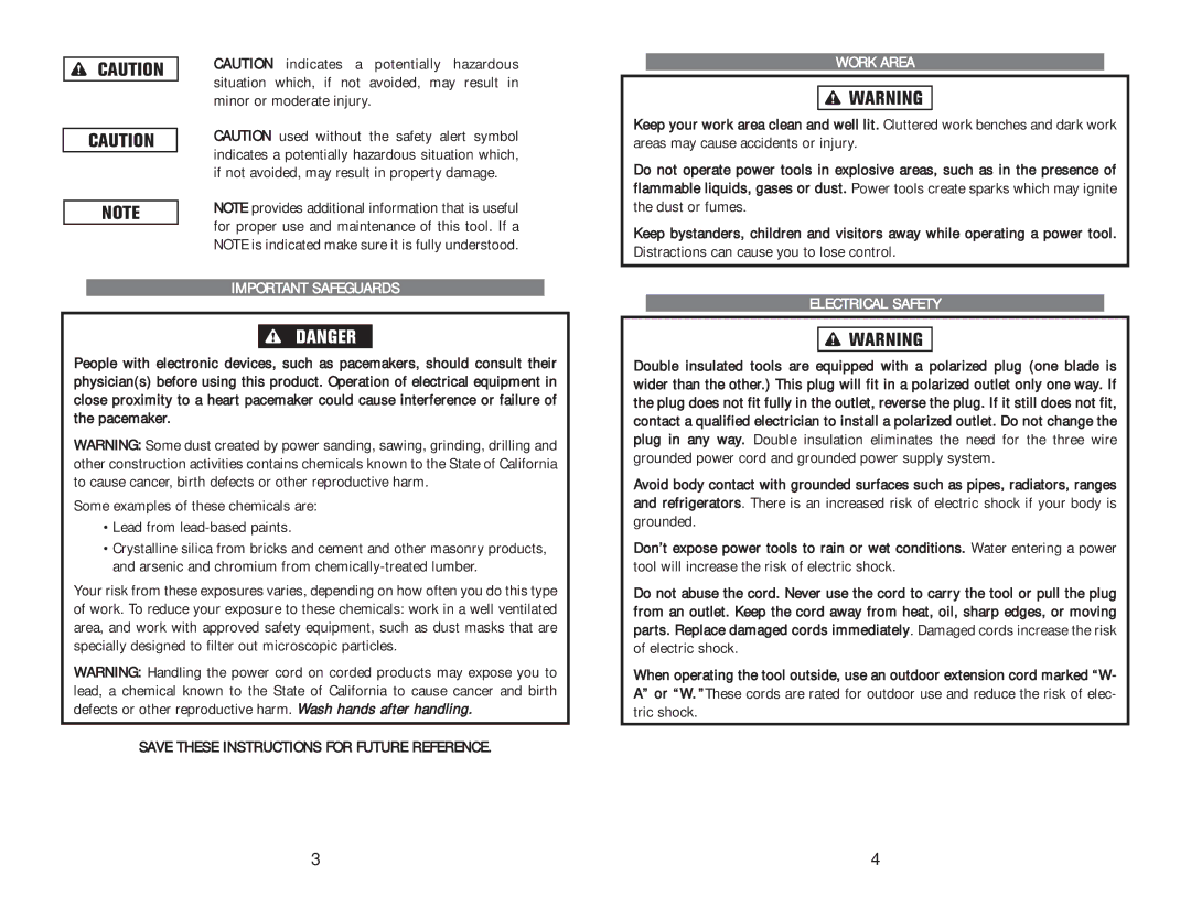 Kawasaki 691241 Important Safeguards, Save These Instructions for Future Reference, Work Area, Electrical Safety 