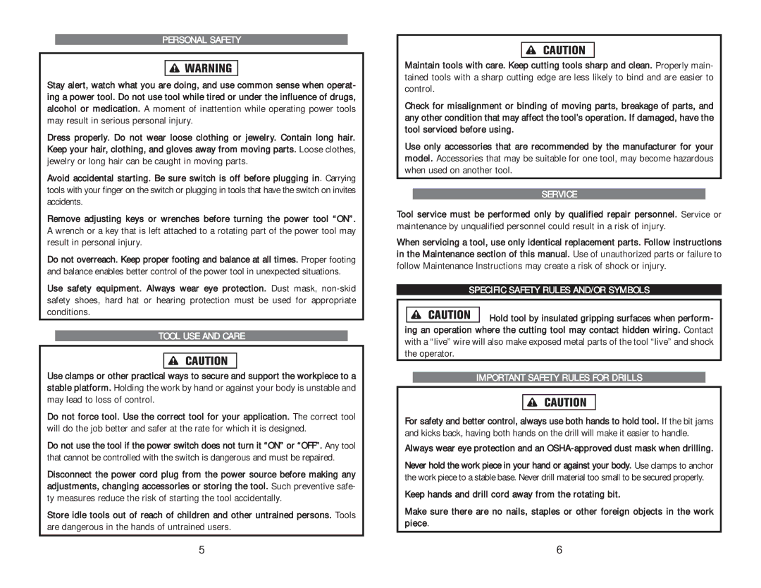 Kawasaki 691241 instruction manual Personal Safety, Tool USE and Care, Service, Specific Safety Rules AND/OR Symbols 