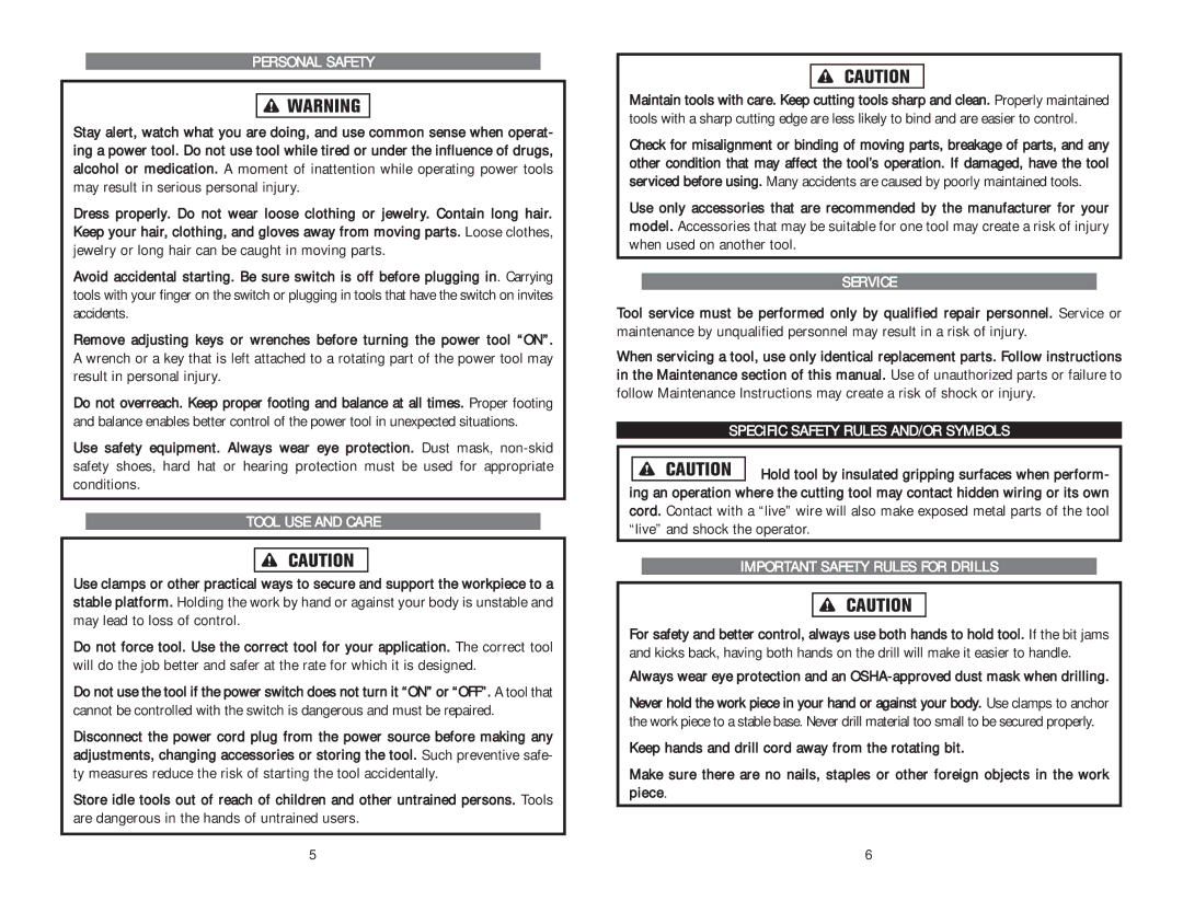 Kawasaki 691295 instruction manual Personal Safety, Tool USE and Care, Service, Specific Safety Rules AND/OR Symbols 