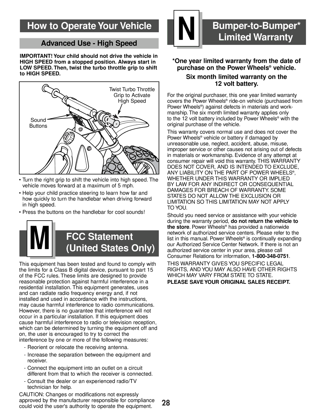 Kawasaki 73600 owner manual FCC Statement, United States Only, Bumper-to-Bumper 