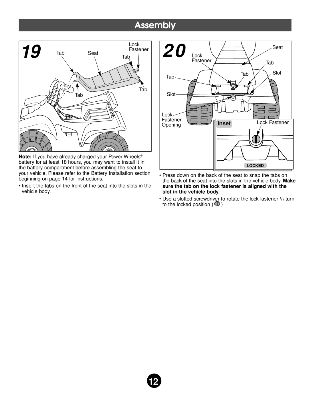 Kawasaki 76920 owner manual Sure the tab on the lock fastener is aligned with 