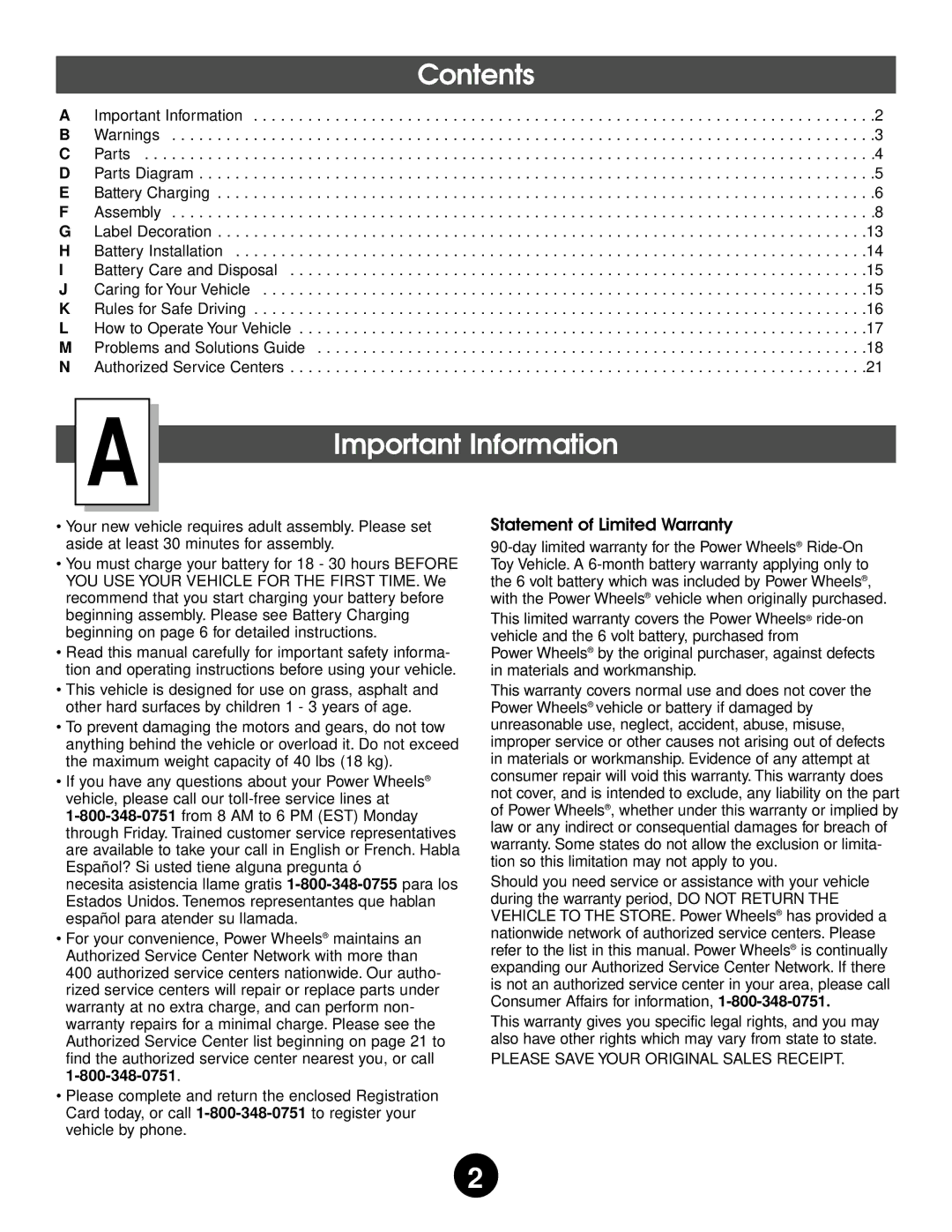 Kawasaki 76920 owner manual Contents, Important Information 