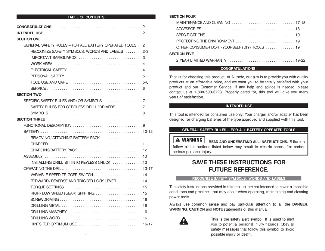 Kawasaki 821048 manual Save These Instructions for Future Reference, General Safety Rules for ALL Battery Operated Tools 