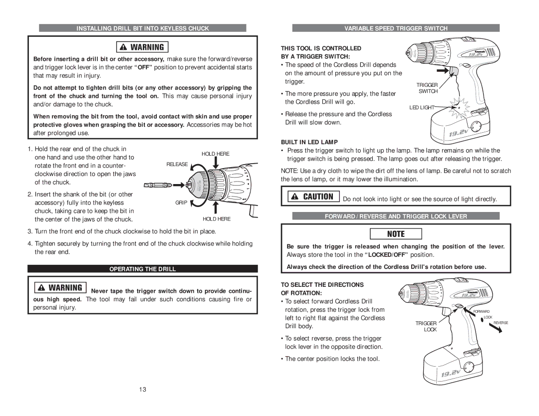 Kawasaki 821048 This Tool is Controlled By a Trigger Switch, Built in LED Lamp, Forward / Reverse and Trigger Lock Lever 