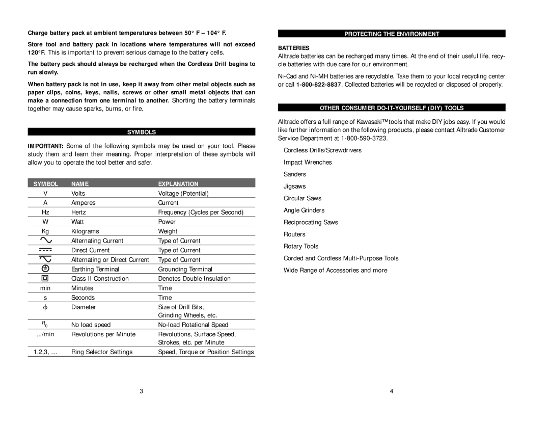 Kawasaki 821048 manual Symbols 