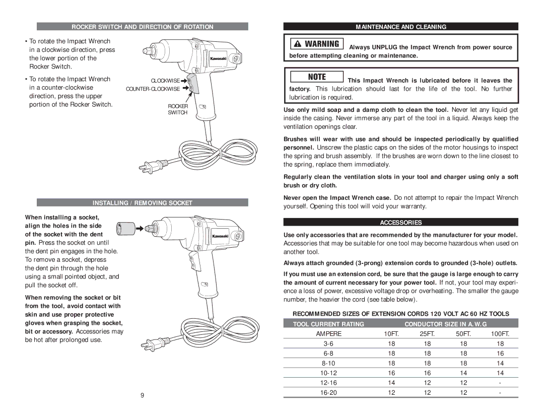 Kawasaki 821048 manual Installing / Removing Socket, Accessories 