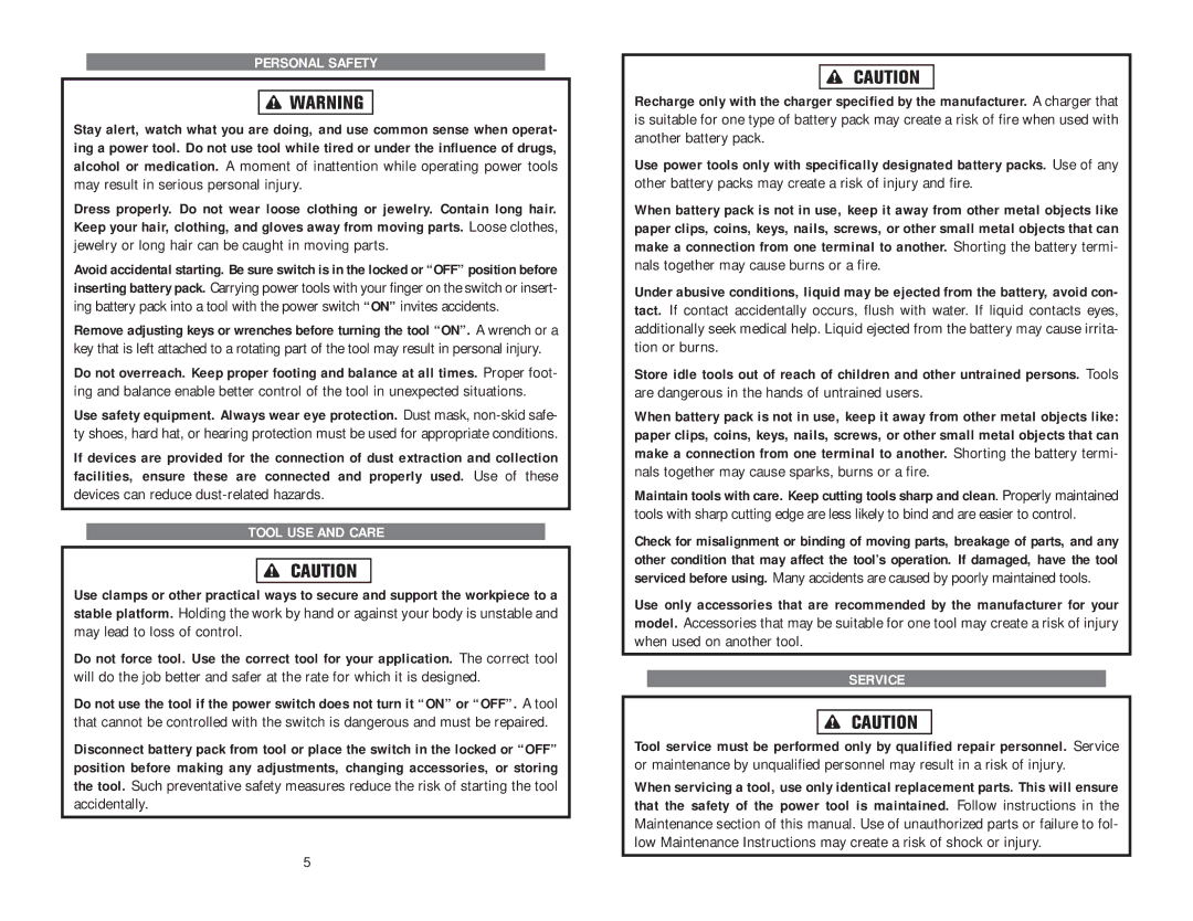 Kawasaki 840051 instruction manual Personal Safety 