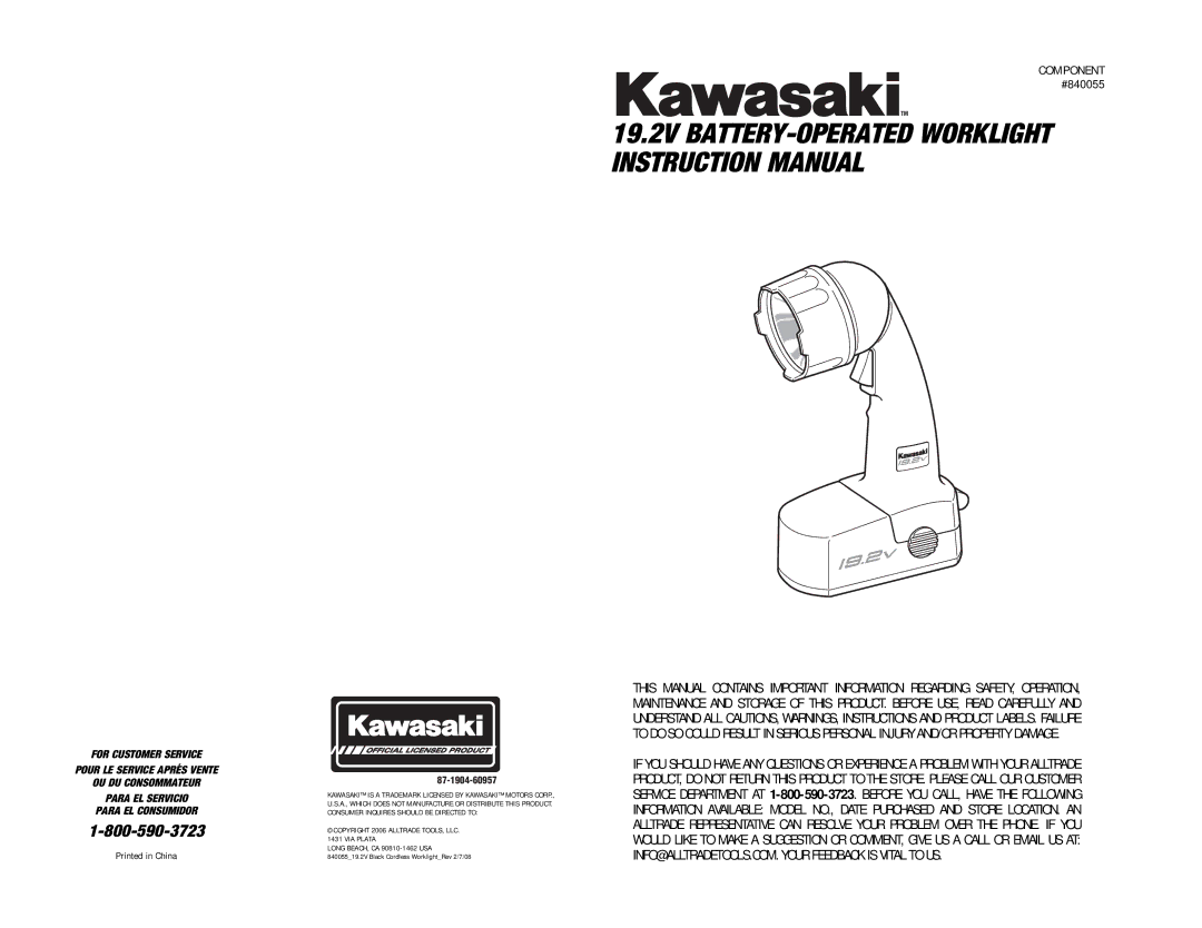 Kawasaki 840055 instruction manual 87-1904-60957 