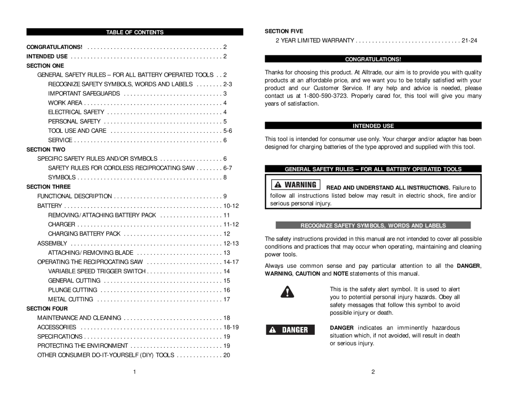 Kawasaki 840056 instruction manual Attaching / Removing Blade Operating the Reciprocating SAW 