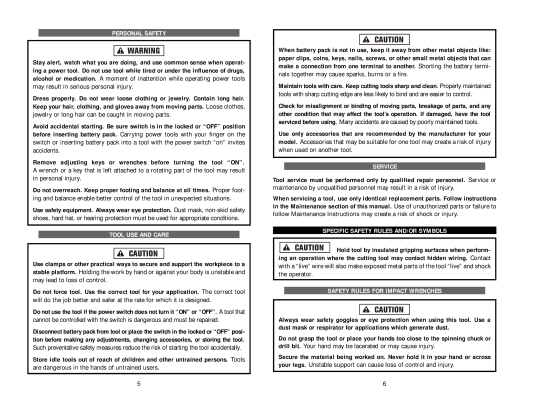 Kawasaki 840062 instruction manual Personal Safety, Tool USE and Care, Service, Specific Safety Rules AND/OR Symbols 