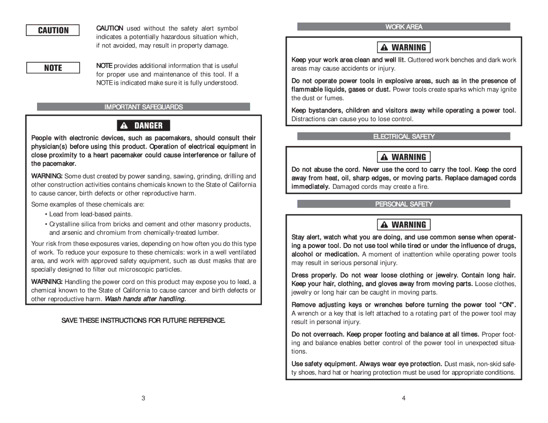 Kawasaki 840066 Important Safeguards, Save These Instructions for Future Reference, Work Area, Electrical Safety 