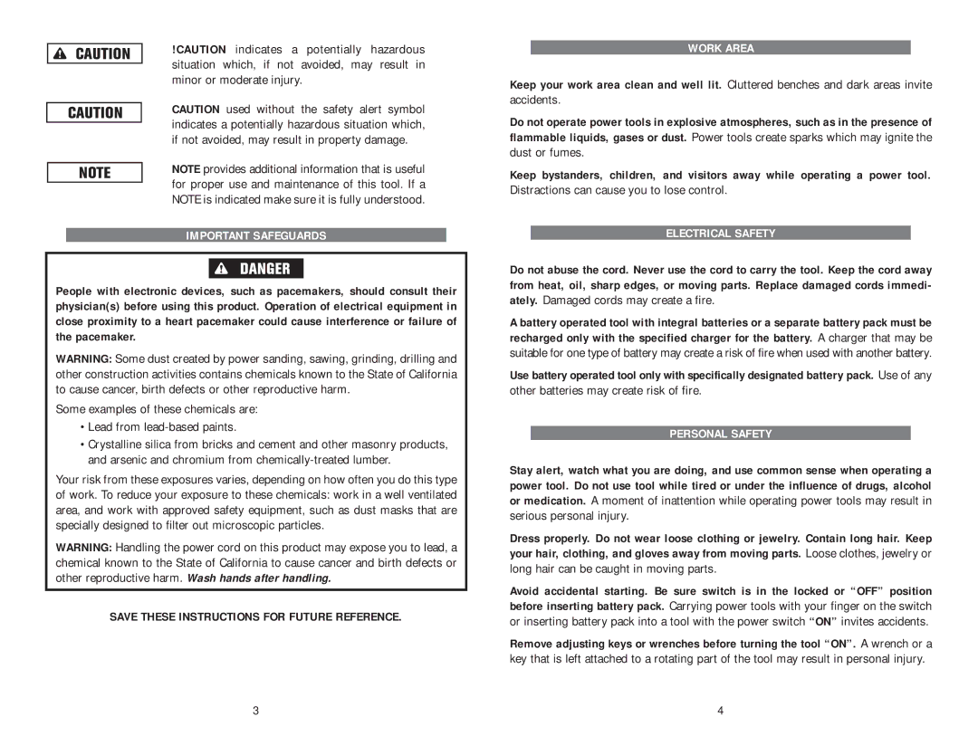 Kawasaki 840108 instruction manual Work Area, Electrical Safety, Personal Safety 