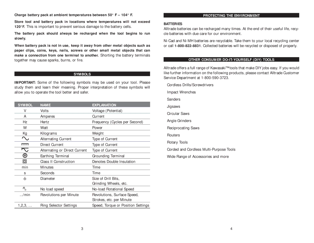 Kawasaki 840108 instruction manual Symbols 