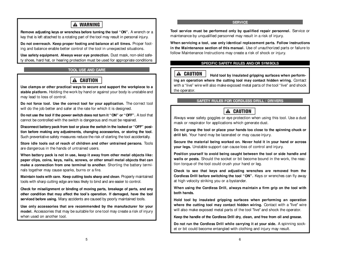 Kawasaki 840108 instruction manual Tool USE and Care, Service, Specific Safety Rules AND/OR Symbols 