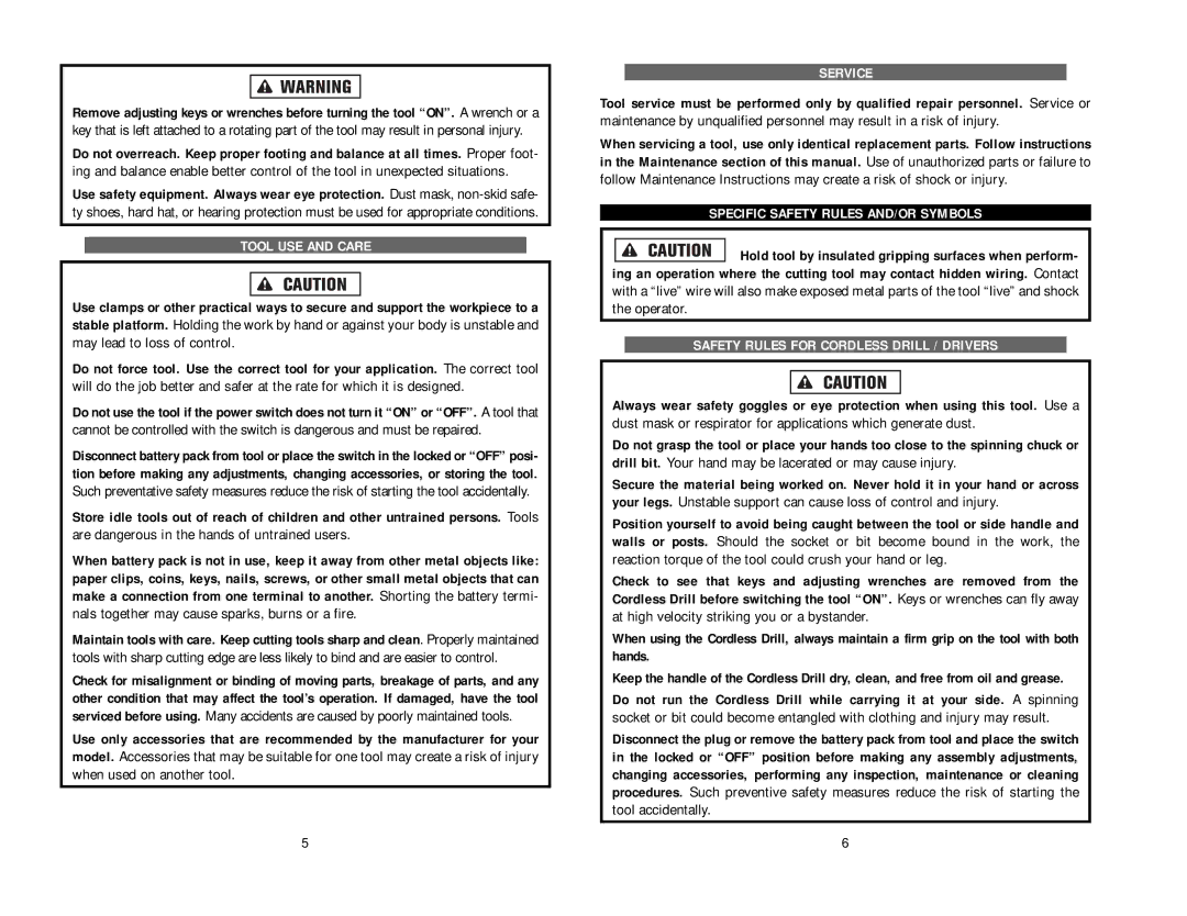 Kawasaki 840131-1HR manual Tool USE and Care, Service, Specific Safety Rules AND/OR Symbols 