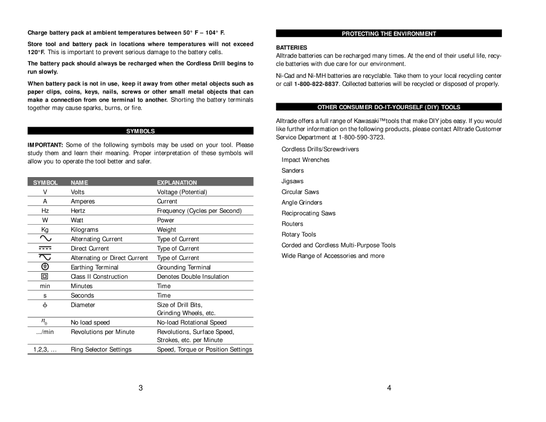 Kawasaki 840138-1HR instruction manual Symbols 