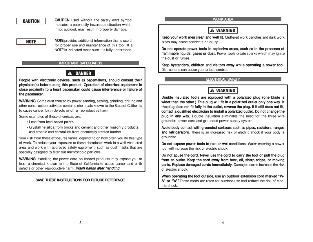 Kawasaki 840272 Important Safeguards, Save These Instructions for Future Reference, Work Area, Electrical Safety 