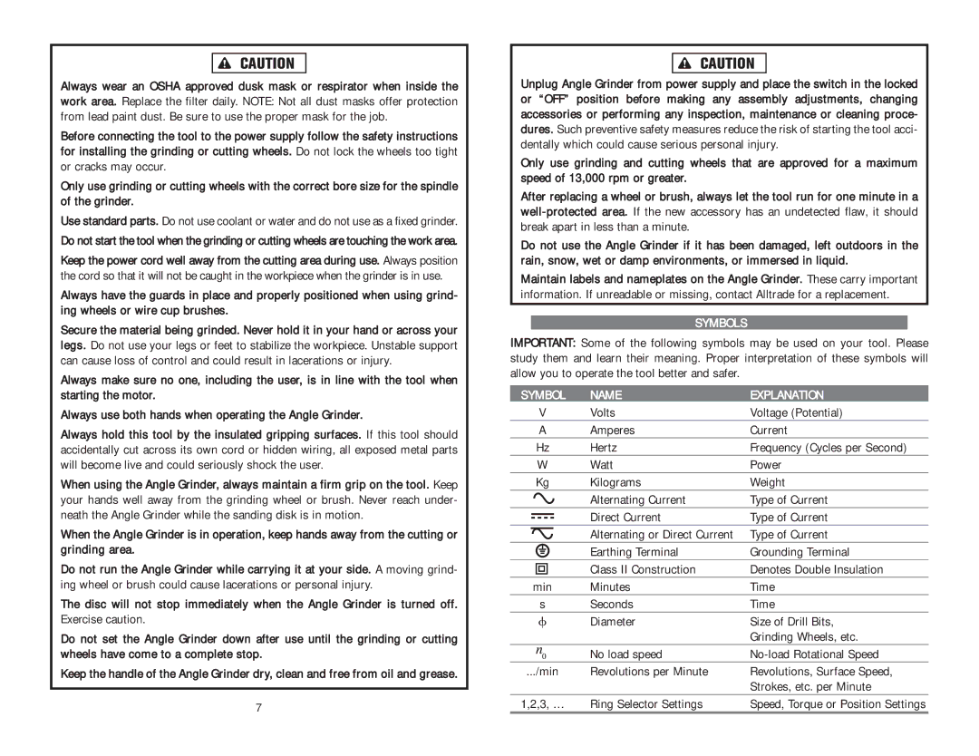 Kawasaki 840273 Symbols, Symbol Name Explanation, Volts Voltage Potential Amperes Current Hertz, Ring Selector Settings 