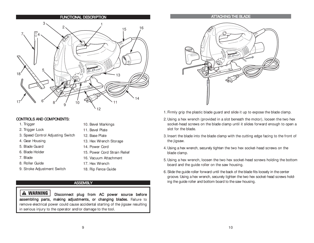 Kawasaki 840276 Functional Description, Trigger Bevel Markings Trigger Lock Bevel Plate, Base Plate, Assembly 