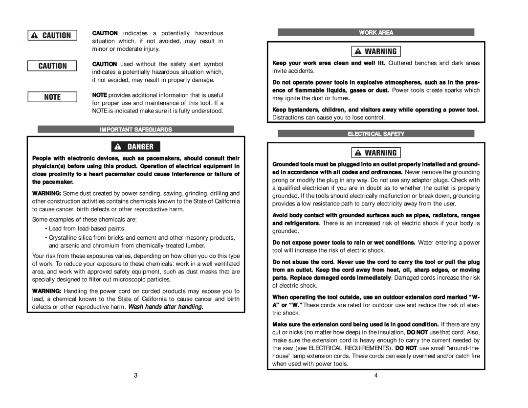 Kawasaki 840328 instruction manual Important Safeguards, Work Area, Electrical Safety 