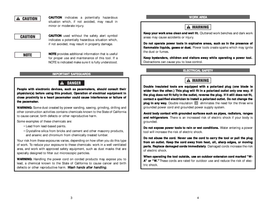 Kawasaki 840329 instruction manual Important Safeguards, Work Area, Electrical Safety 