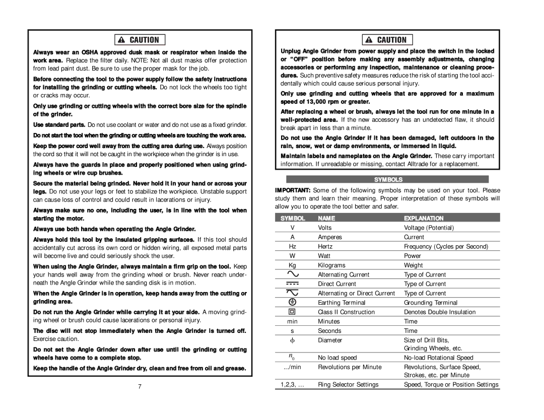 Kawasaki 840329 Or cracks may occur, Exercise caution, Symbols, Symbol Name Explanation, Ring Selector Settings 