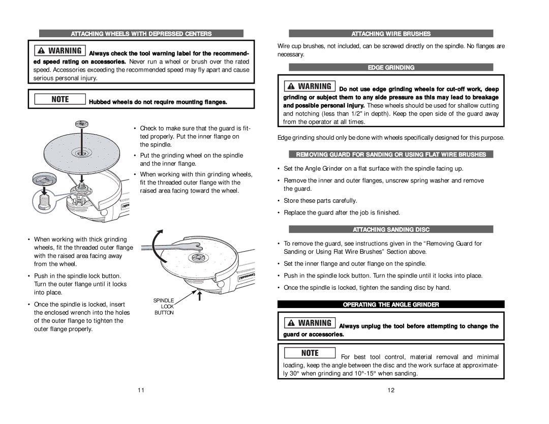 Kawasaki 840330 Attaching Wheels with Depressed Centers, Attaching Wire Brushes, Edge Grinding, Attaching Sanding Disc 