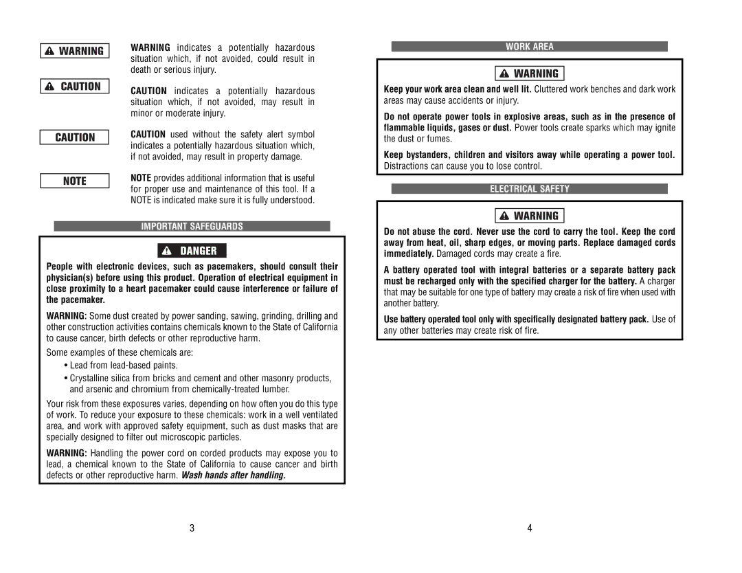 Kawasaki 840442 instruction manual Important Safeguards, Work Area, Electrical Safety 