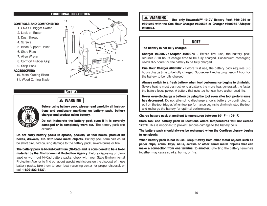 Kawasaki 840443 instruction manual Functional Description, Accessories 