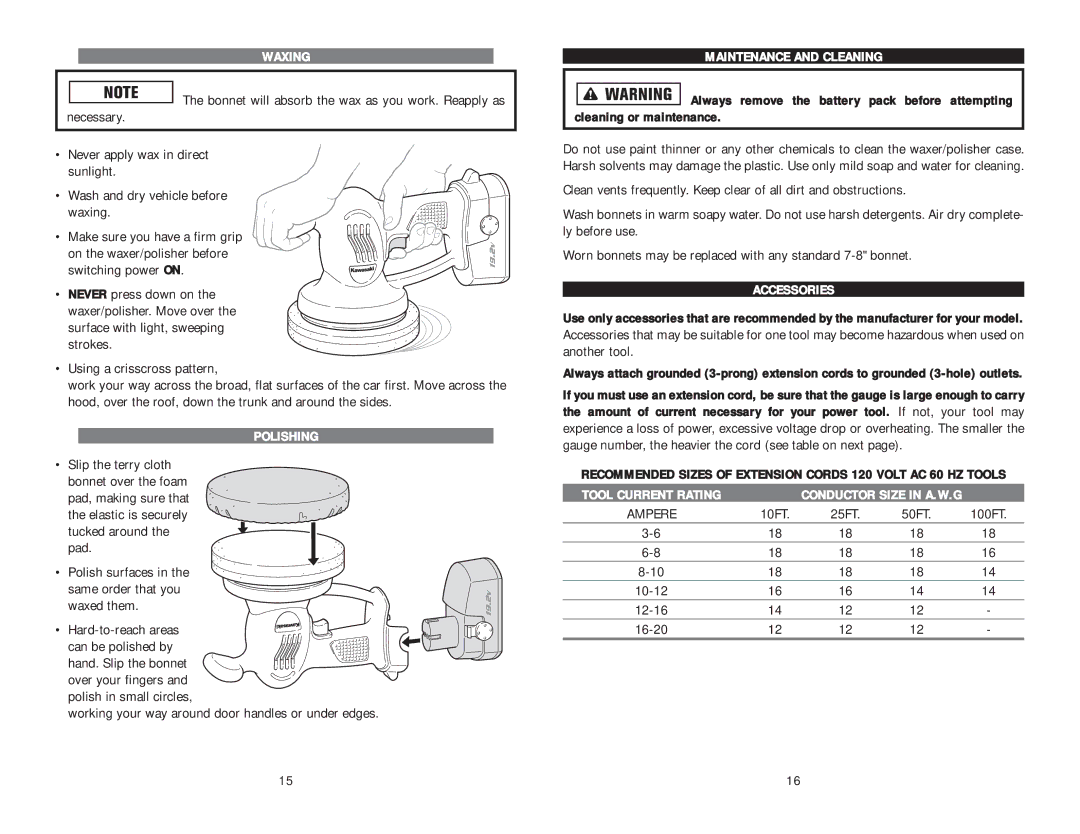 Kawasaki 840457 instruction manual Waxing, Polishing, Maintenance and Cleaning, Accessories 