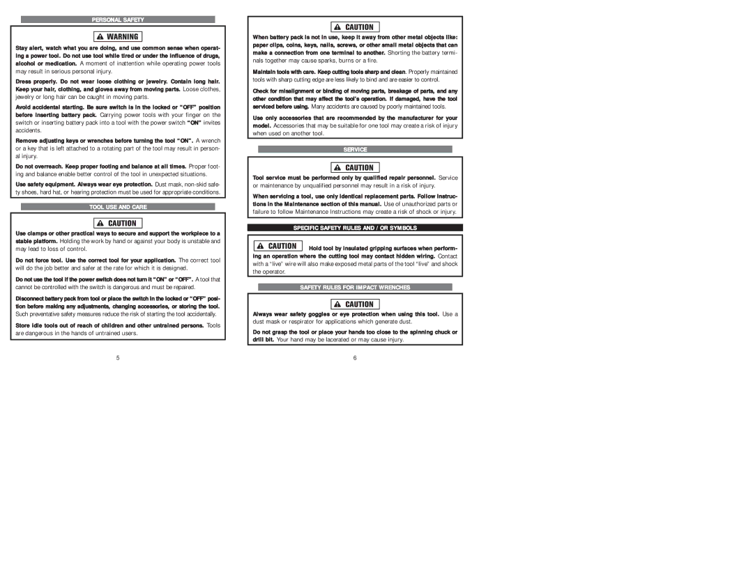 Kawasaki 840458 instruction manual Personal Safety, Tool USE and Care, Service, Specific Safety Rules and / or Symbols 