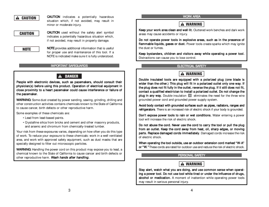 Kawasaki 840475 instruction manual Important Safeguards, Work Area, Electrical Safety, Personal Safety 