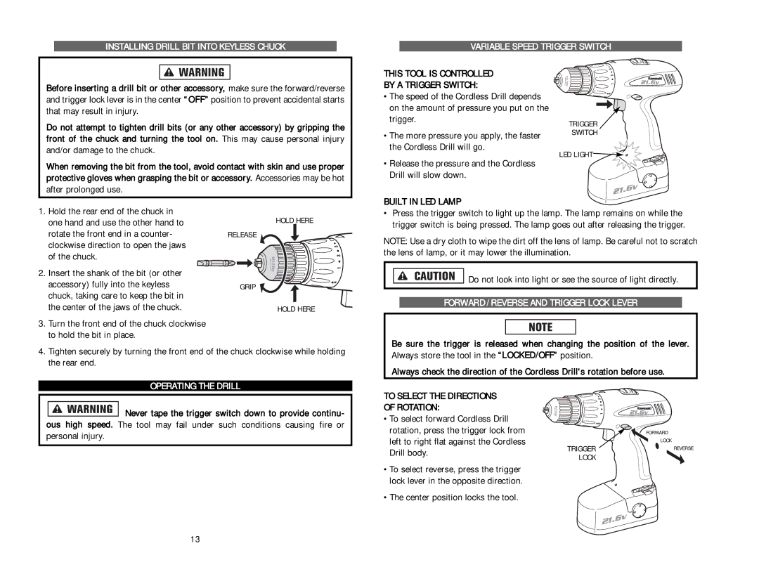 Kawasaki 840517 This Tool is Controlled By a Trigger Switch, Built in LED Lamp, Forward / Reverse and Trigger Lock Lever 