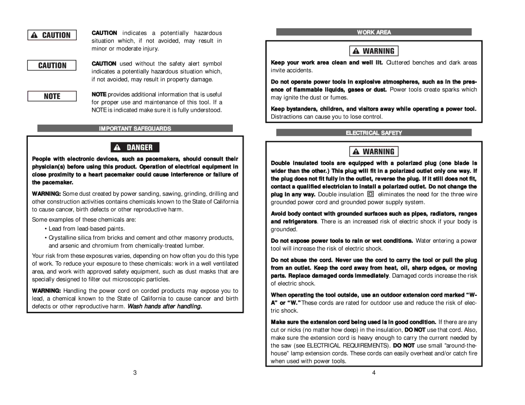 Kawasaki 840563 instruction manual Important Safeguards, Work Area, Electrical Safety 