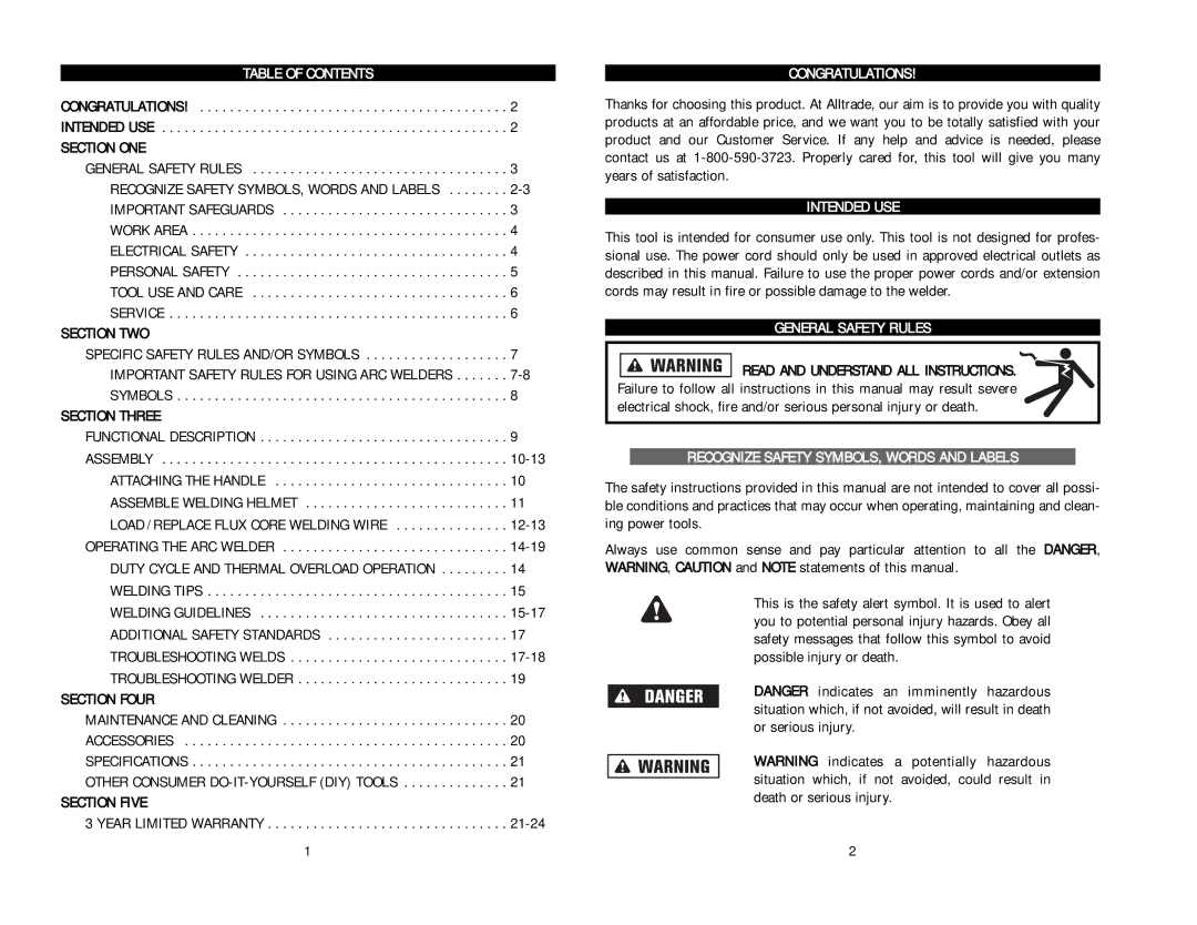 Kawasaki 840641 instruction manual Table of Contents, Congratulations, Intended USE, General Safety Rules 