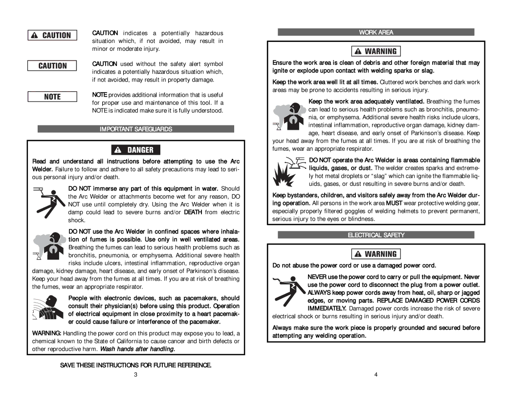 Kawasaki 840641 Important Safeguards, Save These Instructions for Future Reference, Work Area, Electrical Safety 