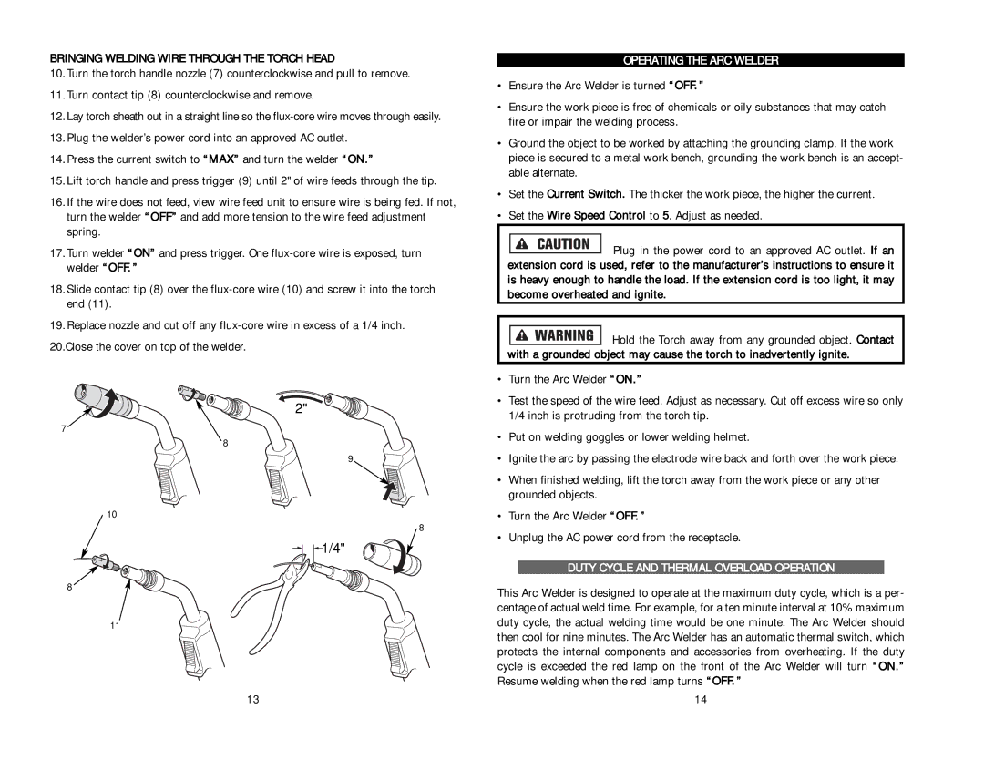 Kawasaki 840641 instruction manual Bringing Welding Wire Through the Torch Head, Operating the ARC Welder 